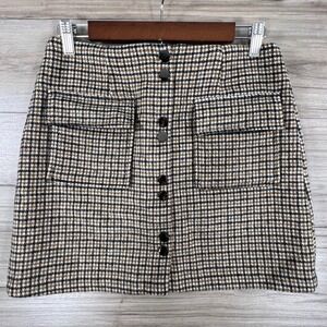 ASTR the Label Hazelnut Plaid Wool Blend Button Front Mini Skirt w/ Pockets Med